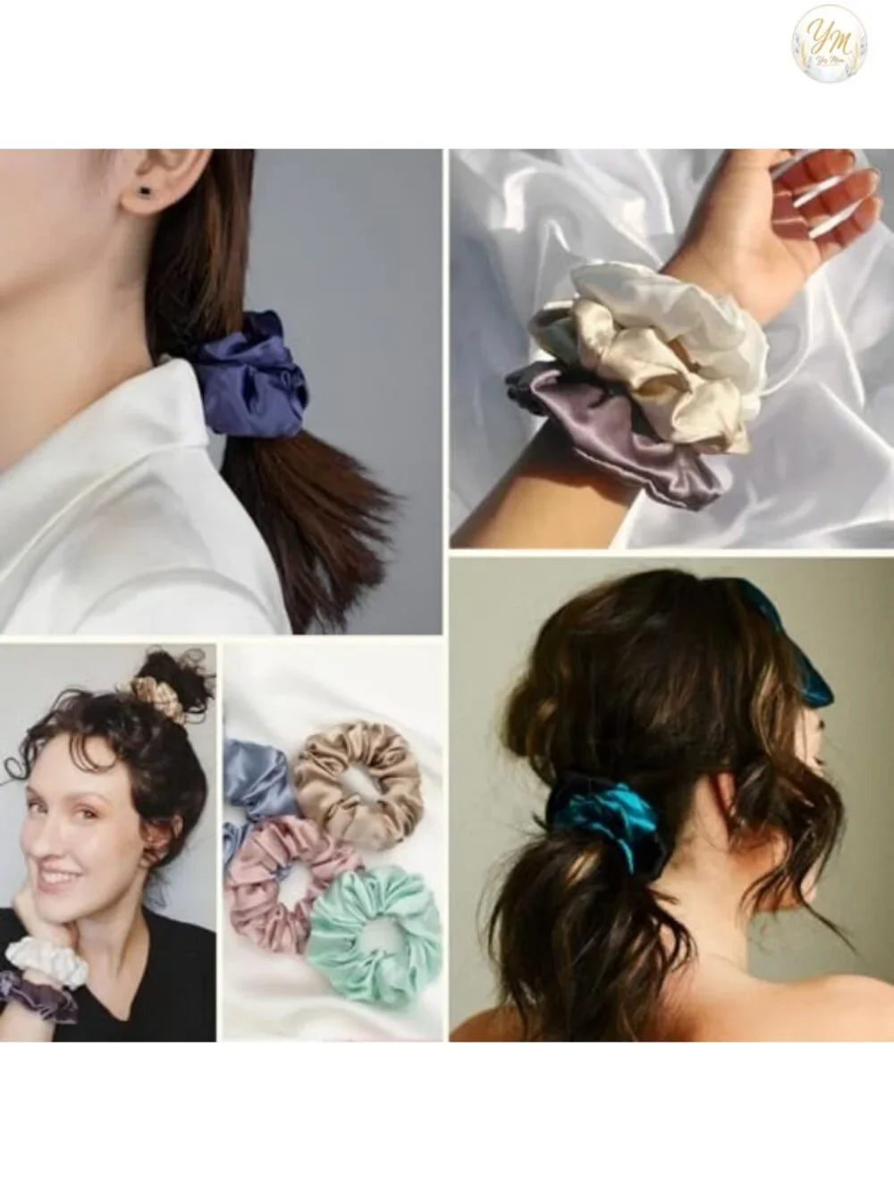 100% Mulberry Silk Scrunchies Elastic Hair Ties Frizz Prevention 15 Pack